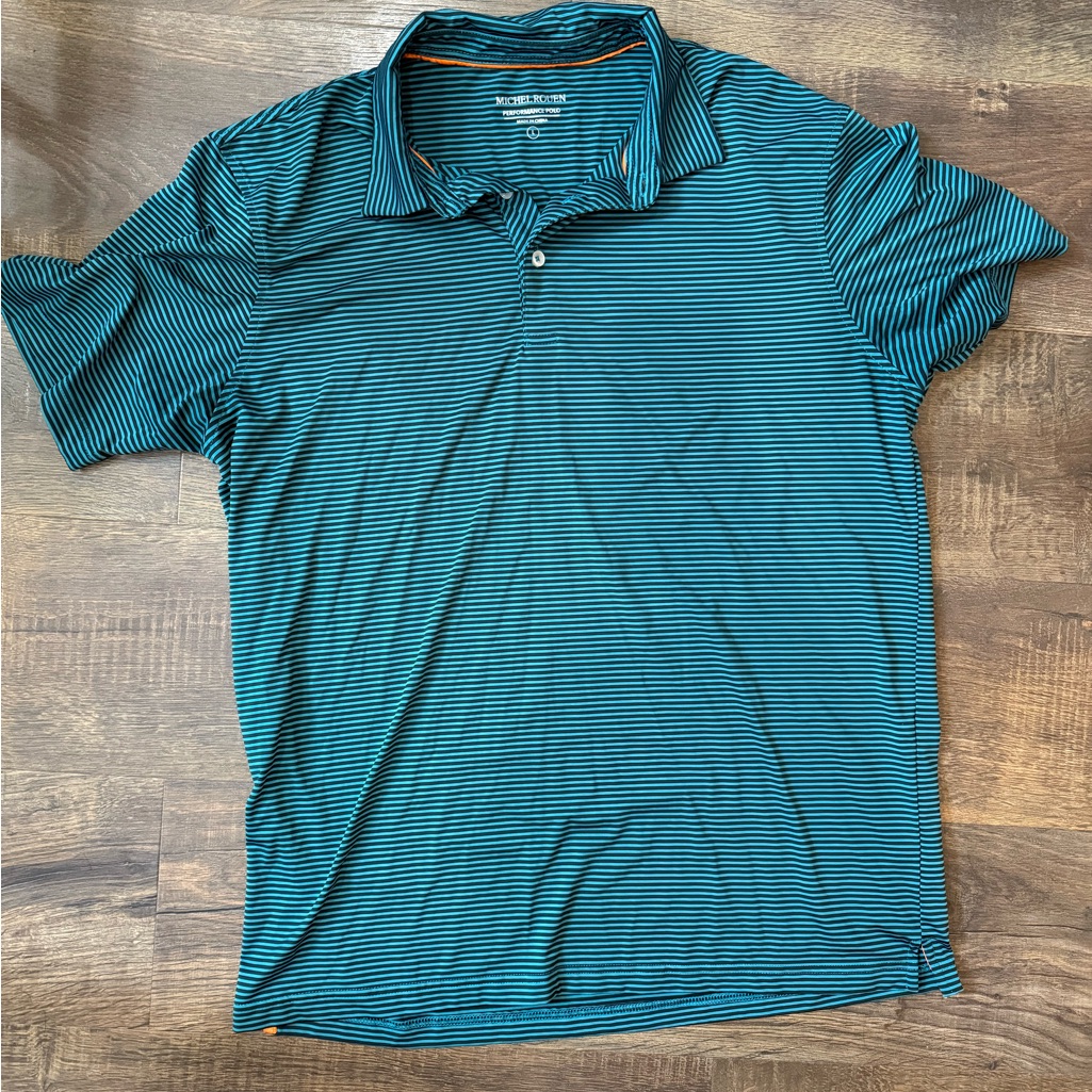 Men's Teal And Black Striped Polo Shirt